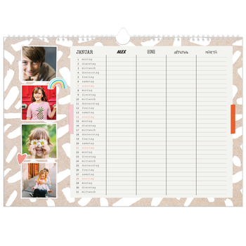 Fotokalender A3 — Rustikaler Planer - 4-köpfige Familie