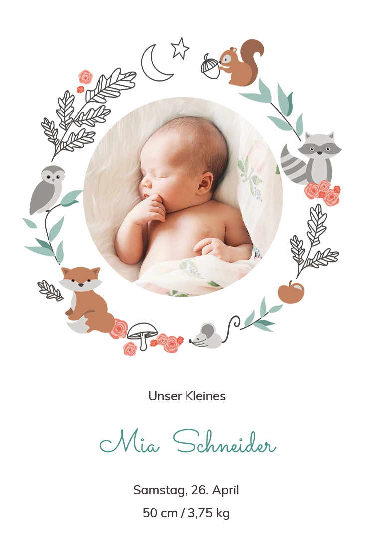 Einladungskarten — Rahmen mit Waldtieren