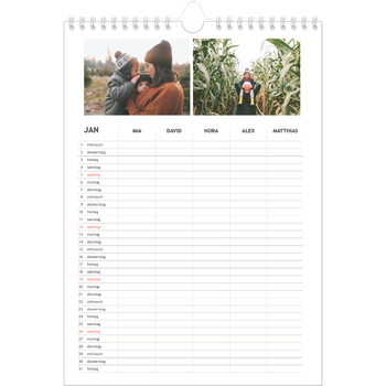 Fotokalender A4 — Einfacher Planer - 5-köpfige Familie
