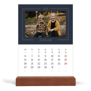 Tischkalender mit Holzfuß Hochformat — Preußisch Blau