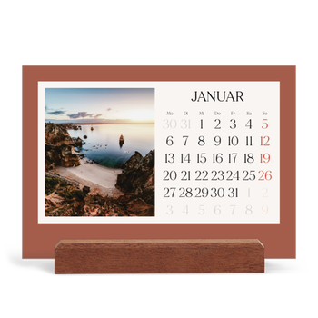 Tischkalender mit Holzfuß Querformat — Klassische Farben