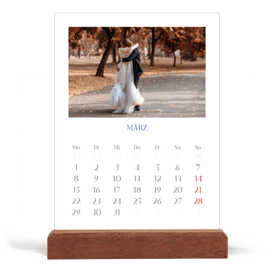 Tischkalender mit Holzfuß Hochformat  — Kobalt Klassik [Marsch]