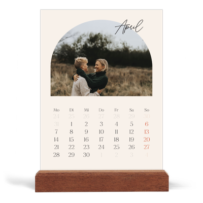 Tischkalender mit Holzfuß Hochformat  — Erinnerungsbogen [April]