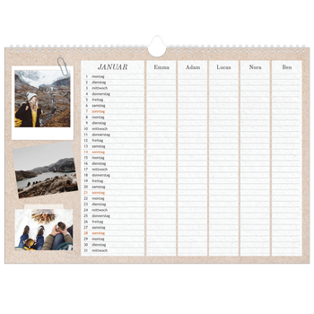Fotokalender A3 — Handgemachter Planer - 5-köpfige Familie