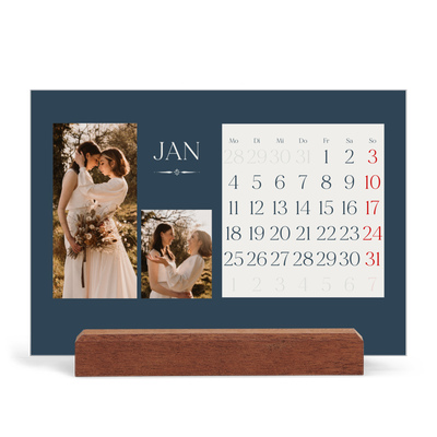 Tischkalender mit Holzfuß Querformat  — Schiefer und Serifen [Januar]