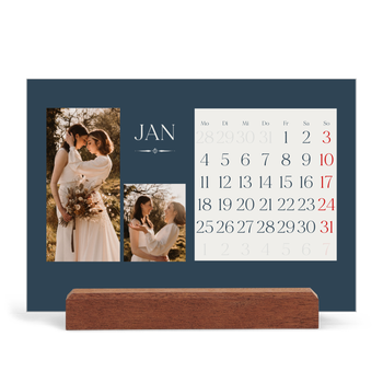 Tischkalender mit Holzfuß Querformat — Schiefer und Serifen