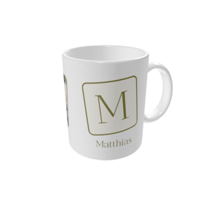Tasse bedrucken — Fliesenbuchstabe