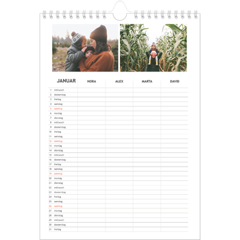 Fotokalender A4 — Einfacher Planer - 4-köpfige Familie