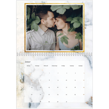 Fotokalender A4 doppelt — Goldrahmen Marmor