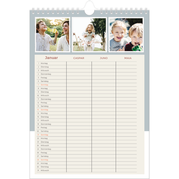Fotokalender A4 — Erdige Töne - 3-köpfige Familie