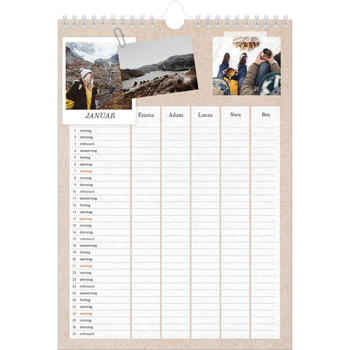 Fotokalender A4 — Handgemachter Planer - 5-köpfige Familie