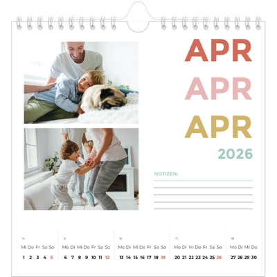 Jahreskalender Quadratisch — Bunte Schrift [April]