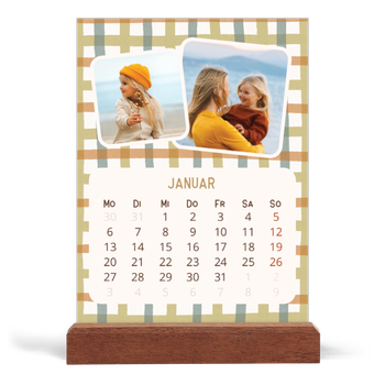 Tischkalender mit Holzfuß Hochformat — Retro-Muster