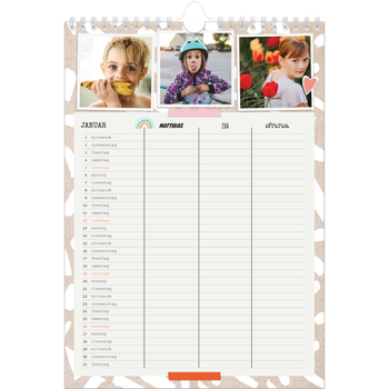 Fotokalender A4 — Rustikaler Planer - 3-köpfige Familie