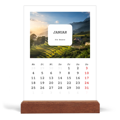 Tischkalender mit Holzfuß Hochformat  — Die ganze Geschichte [Januar]