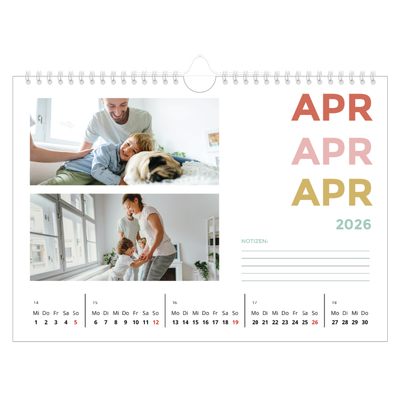 Fotokalender A4 — Bunte Schrift [April]