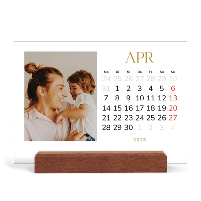 Tischkalender mit Holzfuß Querformat  — Großer goldener Text [April]