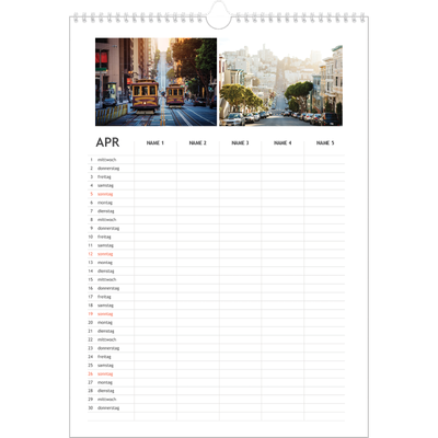 A3 Familienplaner — Einfacher Planer - 5-köpfige Familie [April]