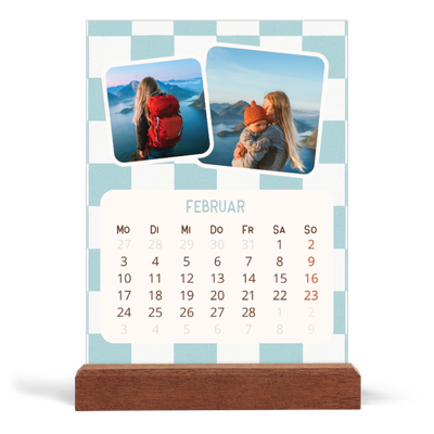 Tischkalender mit Holzfuß Hochformat  — Retro-Muster [Februar]