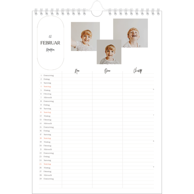 A4 Familienplaner — Große Pläne - 3-köpfige Familie [Februar]