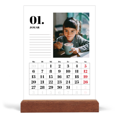 Tischkalender mit Holzfuß Hochformat  — Serif und Momente [Januar]