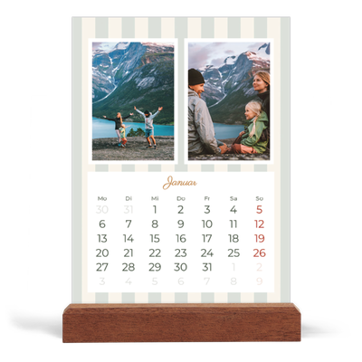 Tischkalender mit Holzfuß Hochformat  — Schrift und Streifen [Januar]