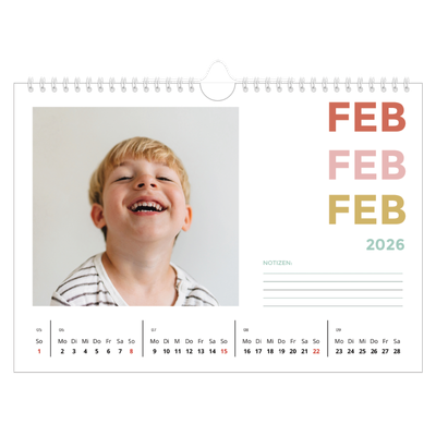Fotokalender A4 — Bunte Schrift [Februar]
