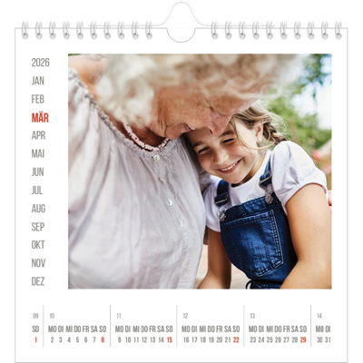 Jahreskalender Quadratisch — Rote Highlights [Marsch]