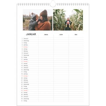 Fotokalender A3 — Einfacher Planer - 3-köpfige Familie