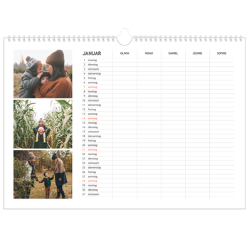 Fotokalender A3 — Einfacher Planer - 5-köpfige Familie