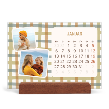 Tischkalender mit Holzfuß Querformat — Retro-Muster