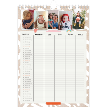 Fotokalender A4 — Rustikaler Planer - 5-köpfige Familie