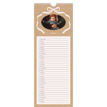 Küchenkalender (15 x 40 cm) — Kraftpapier und Schleife