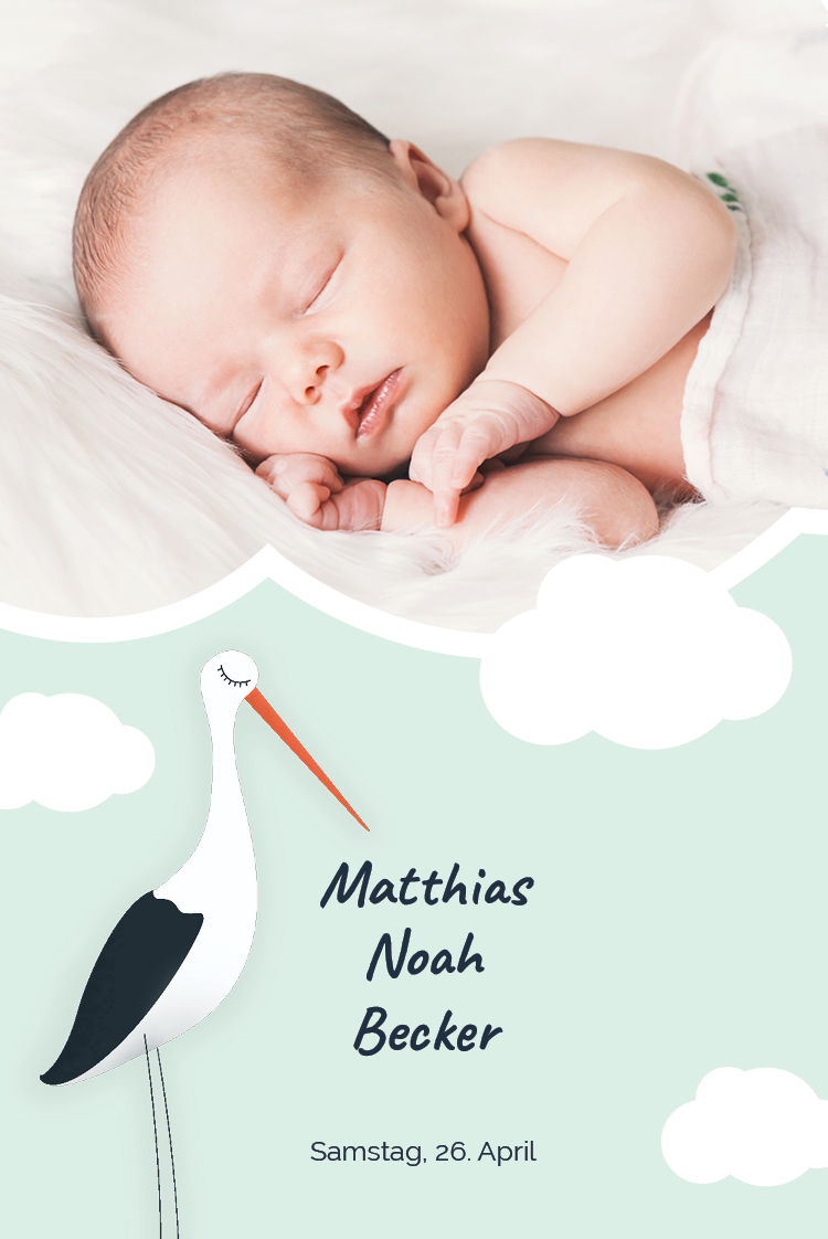 Einladungskarten — Storch und Wolken