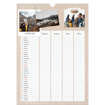 Fotokalender A3 — Handgemachter Planer - 4-köpfige Familie