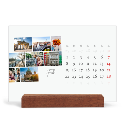 Tischkalender mit Holzfuß Querformat  — Städtereise [Februar]