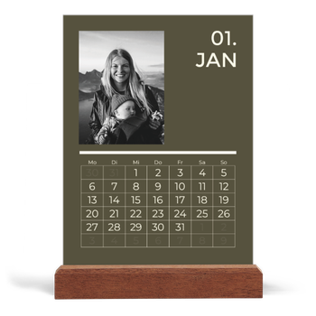 Tischkalender mit Holzfuß Hochformat — Modern und kräftig