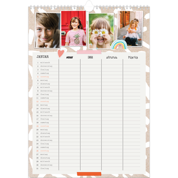 Fotokalender A3 — Rustikaler Planer - 4-köpfige Familie