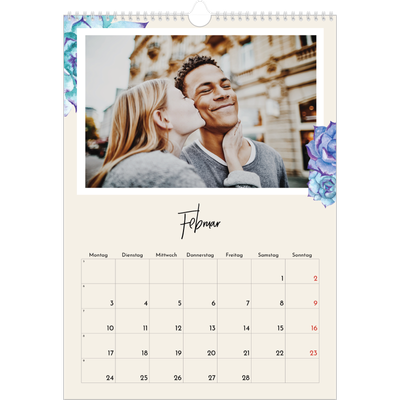 A3 Jahreskalender — Gemalte Blumen [Februar]