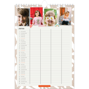 Fotokalender A4 — Rustikaler Planer - 4-köpfige Familie