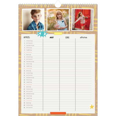 A3 Familienplaner — Rustikaler Planer - 3-köpfige Familie [April]