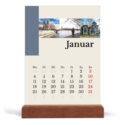 Tischkalender mit Holzfuß Hochformat  — Sehenswürdigkeiten der Welt [Januar]