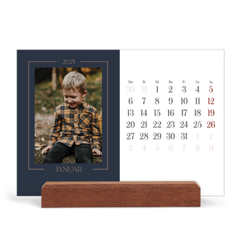 Tischkalender mit Holzfuß Querformat — Preußisch Blau