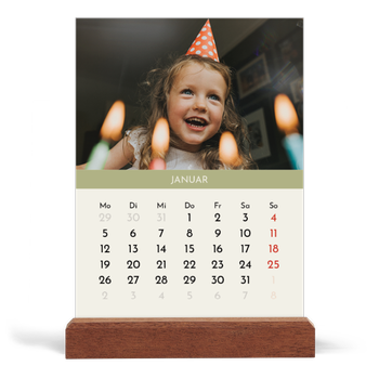 Tischkalender mit Holzfuß Hochformat — Pastellfarbene Monate