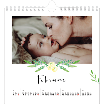 Jahreskalender Quadratisch — Blumen-Illustrationen [Februar]