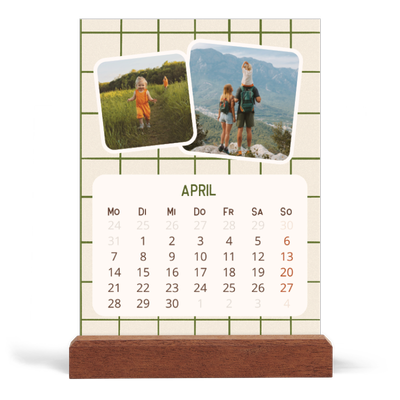 Tischkalender mit Holzfuß Hochformat  — Retro-Muster [April]
