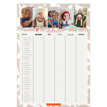 Fotokalender A3 — Rustikaler Planer - 5-köpfige Familie