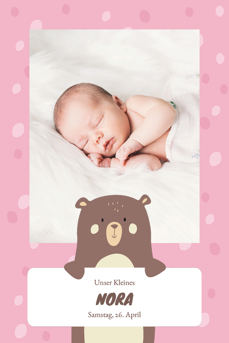 Einladungskarten — Baby Bär - Rosa