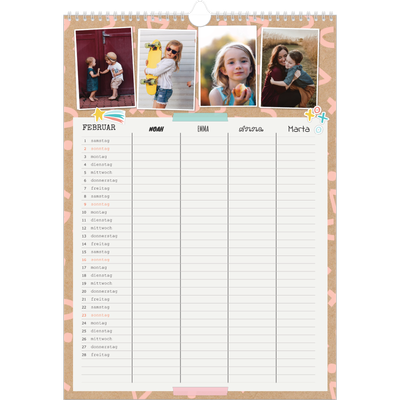 A3 Familienplaner — Rustikaler Planer - 4-köpfige Familie [Februar]