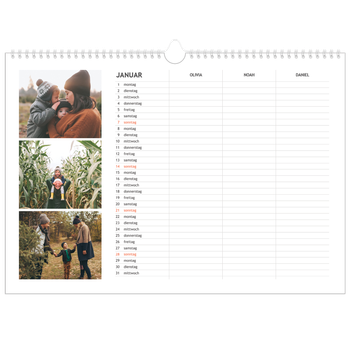 Fotokalender A3 — Einfacher Planer - 3-köpfige Familie